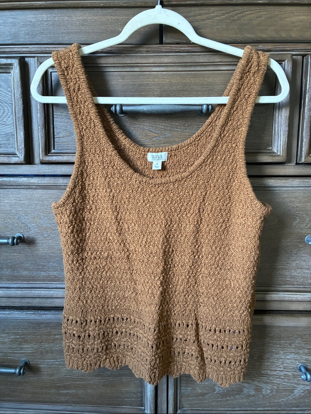 a.n.a Crocheted Knit Sweater Tank in Rust Brown